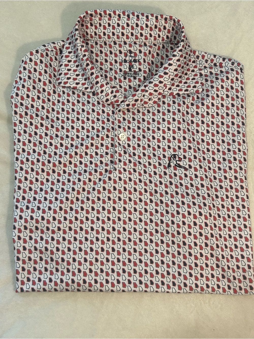 Rhoback The Georgia Gameday Polo Shirt Mens Medium M White Red State Print Golf